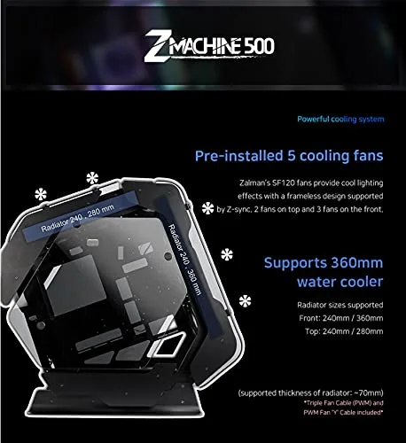 Boîtier moyen tour - ZALMAN - Z-MACHINE 500 - Mini-ITX→E-ATX - CPU 210 mm - GPU 400 mm - vue 5