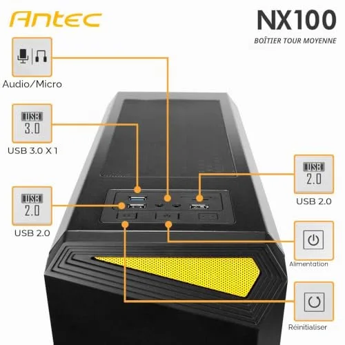 Boîtier PC - Antec - NX100 - Moyen Tour - Noir - ATX - Fenêtre - vue 2