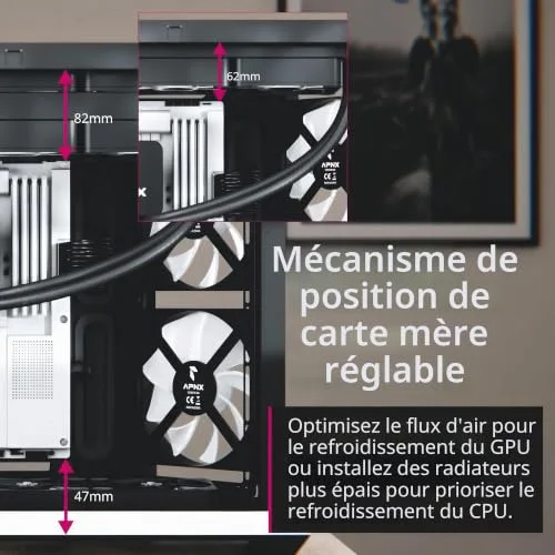 Boîtier PC ATX - APNX - V1 - Double chambre - Panneaux en verre - 10 emplacements ventilateurs - vue 3