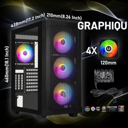 Boîtier PC - BITFENIX - Graph ARGB - Moyen tour - ATX - Noir - 4 ventilateurs A-RGB - vue 2