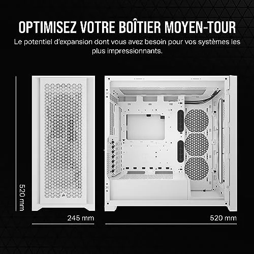 Boitier PC - CORSAIR - 5000D CORE AIRFLOW - ATX Moyen-tour - Panneau avant flux dair optimisé - Blanc - (CC-9011262-WW) - vue 4