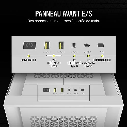 Boitier PC - CORSAIR - 5000D CORE AIRFLOW - ATX Moyen-tour - Panneau avant flux dair optimisé - Blanc - (CC-9011262-WW) - vue 8