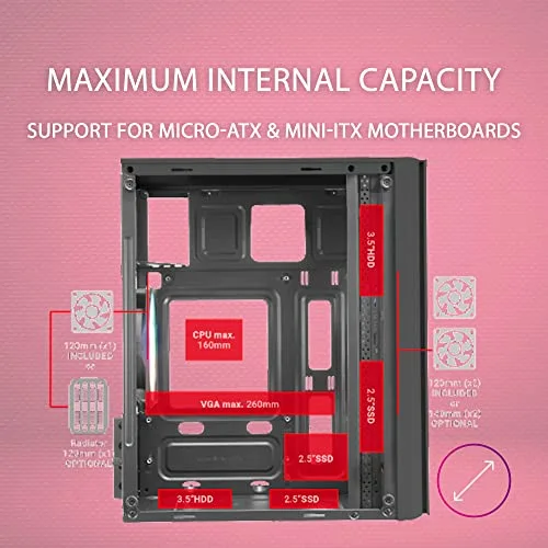 Boîtier PC Micro ATX - Mars Gaming - MC300 Rose - Verre Trempé - 3 Ventilateurs FRGB - Total-Mesh - vue 6