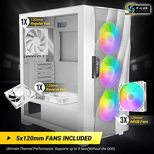 Boîtier PC Moyen Tour ATX - Antec - Dark Fleet DF700 - Panneau vitré - RGB - Blanc - vue 5