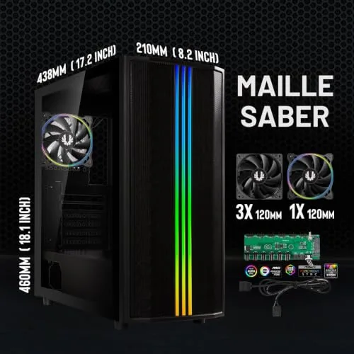 Boitier PC sans alimentation - BITFENIX Saber Mesh (Noir) - Moyen tour - Format ATX - vue 2
