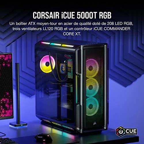 CORSAIR Boîtier PC iCUE 5000T RGB ATX moyen-tour - Noir (CC-9011230-WW) - vue 2