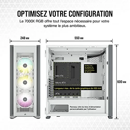 CORSAIR Boîtier PC iCUE 7000X RGB Verre Trempé - Blanc (CC-9011227-WW) - vue 5
