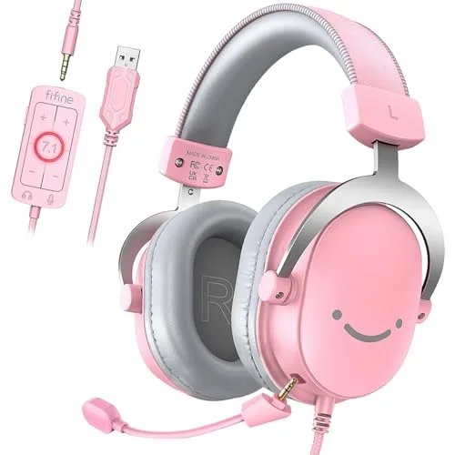 FIFINE AmpliGame H9 Rose Casque Gaming USB 7.1 Micro Détachable
