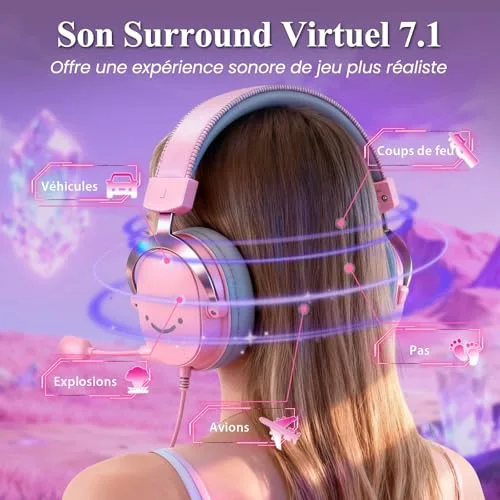 FIFINE AmpliGame H9 Rose Casque Gaming USB 7.1 Micro Détachable - vue 2