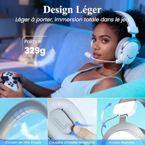 FIFINE AmpliGame H9 Casque Gaming 7.1 USB/Jack 3.5 mm Micro Détachable - vue 5