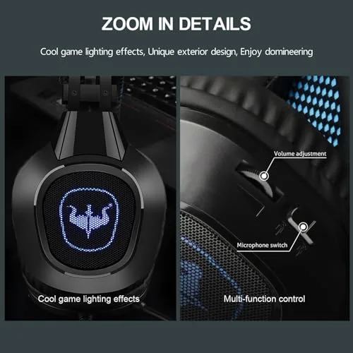 Casque gamer OVLENG GT64 bleu avec micro et retro éclairage LED pour PC & consoles - Haut-parleur 40mm - Contrôle du - vue 3