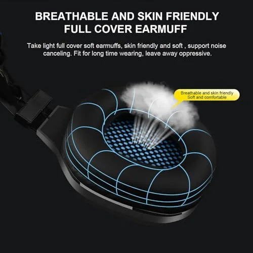 Casque gamer OVLENG GT64 bleu avec micro et retro éclairage LED pour PC & consoles - Haut-parleur 40mm - Contrôle du - vue 5