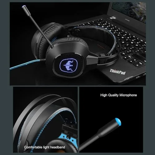 Casque gamer OVLENG GT64 bleu avec micro et retro éclairage LED pour PC & consoles - Haut-parleur 40mm - Contrôle du - vue 6