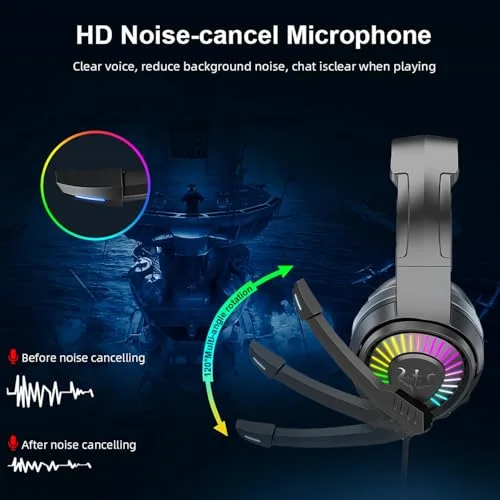 Casque gamer OVLENG GT67 noir avec micro et retro éclairage LED pour PC & consoles - Haut-parleur 40mm - Contrôle du - vue 2
