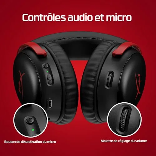 Casque Gamer Sans Fil - HyperX Cloud III - pour PC & console - Noir/Rouge - vue 6