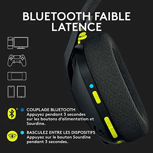 Logitech G435 Lightspeed Noir Sans-fil Bluetooth 18h - vue 3