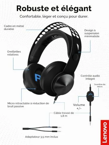 Casque Gaming LENOVO Legion H300 Stereo - Casque micro avec Répartiteur audio - vue 4