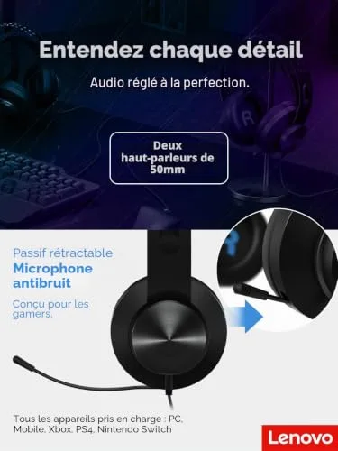 Casque Gaming LENOVO Legion H300 Stereo - Casque micro avec Répartiteur audio - vue 7