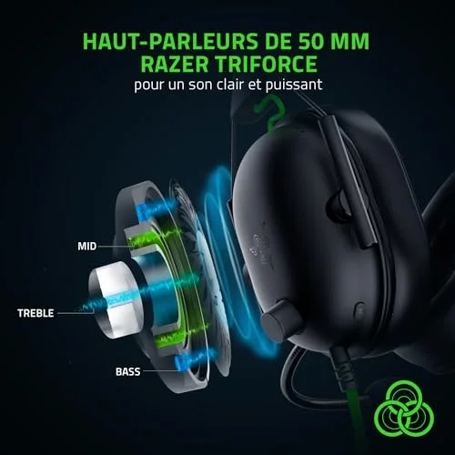 Razer BlackShark V2 X USB Noir 50mm TriForce - vue 3
