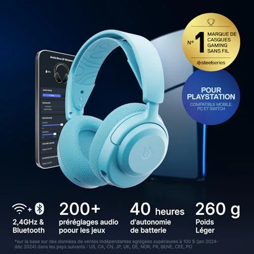 SteelSeries Arctis Nova 3PW Bleu ciel 40h Bluetooth 2,4 GHz - vue 2