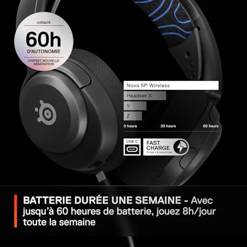 SteelSeries Arctis Nova 5P Noir 60h Autonomie Micro ClearCast 2.X - vue 4