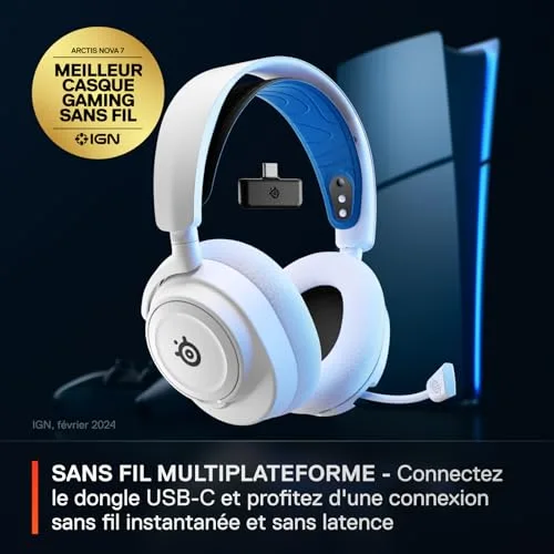 SteelSeries Arctis Nova 7P Wireless Blanc 38h Autonomie Bluetooth 5.3 - vue 2