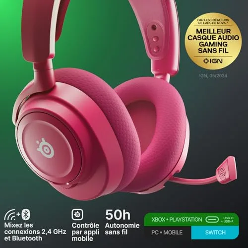 SteelSeries Arctis Nova 7X Gen 2 Magenta 50h Bluetooth USB-C - vue 2