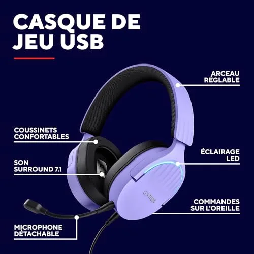Trust Gaming GXT 490P Fayzo 7.1 USB RGB Violet - vue 2