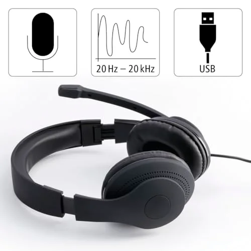 Hama Micro-casque supra-auriculaire filaire Stereo noir volume réglable Mise en sourdine du microphone ordinateur - vue 2