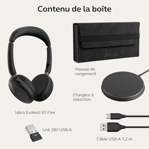 Jabra Evolve2 65 Flex MS Stereo ANC Hybride Bluetooth 5.2 - vue 9