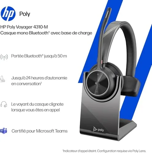 Micro-casque Bluetooth monaural Poly Voyager 4310 UC avec technologie antibruit - vue 2