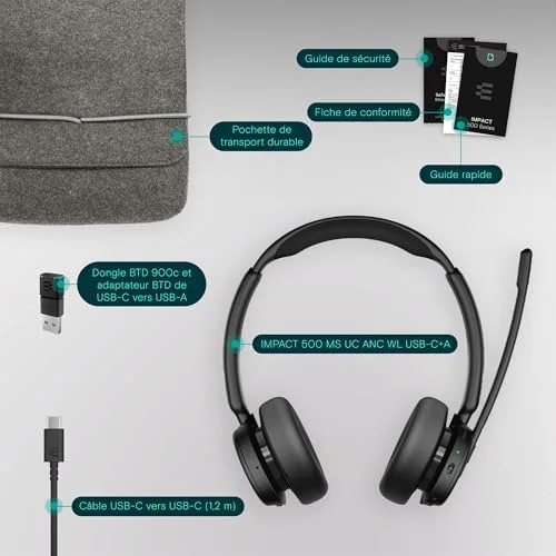 EPOS IMPACT 500 Series Micro-casque Sans-fil ANC Hybride - vue 5