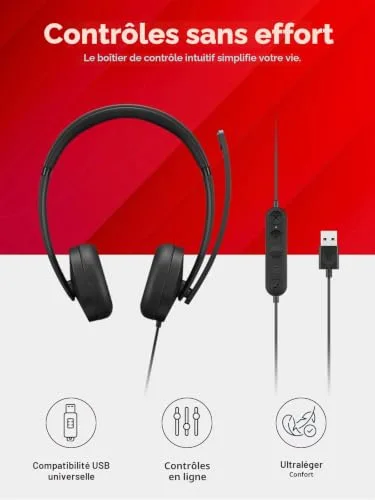 Micro-casque - filaire - USB-A - Lenovo - Lenovo Gen 2 - Micro-casque - sur-oreille - filaire - USB-A - noir - vue 5