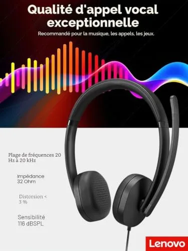 Micro-casque - filaire - USB-A - Lenovo - Lenovo Gen 2 - Micro-casque - sur-oreille - filaire - USB-A - noir - vue 7