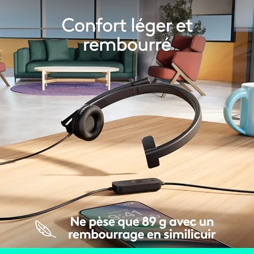Micro-casque - filaire - USB-C - Logitech - Logitech H570e - Micro-casque - sur-oreille - filaire - USB-C - Certifié - vue 5