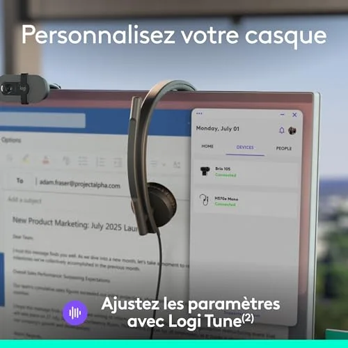 Micro-casque - filaire - USB-C - Logitech - Logitech H570e - Micro-casque - sur-oreille - filaire - USB-C - Certifié - vue 9