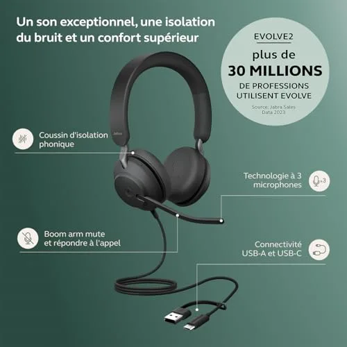 Jabra Evolve2 40 SE UC Filaire USB-C Stéréo - vue 2