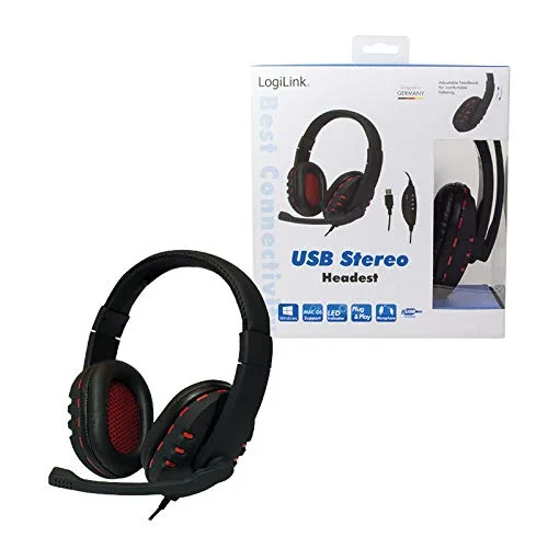 Logilink HS0033 Casque USB Binaural Noir Rouge - vue 2