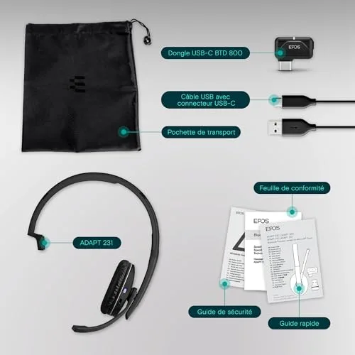 EPOS ADAPT 231 Mono Bluetooth USB-C Noir - vue 6