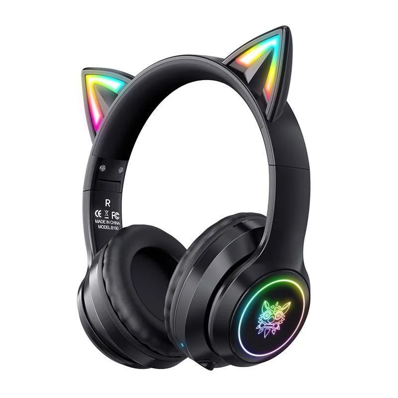 ONIKUMA B90 Noir Casque Gaming Bluetooth 5.0 RGB Oreilles de Chat