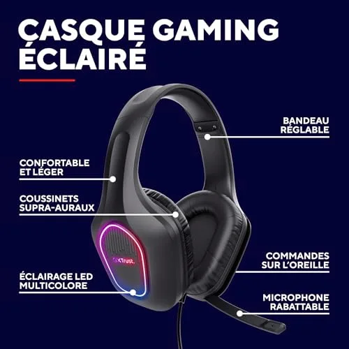 Trust GXT 419 Rayne Casque Gaming Léger LED 50mm - vue 2