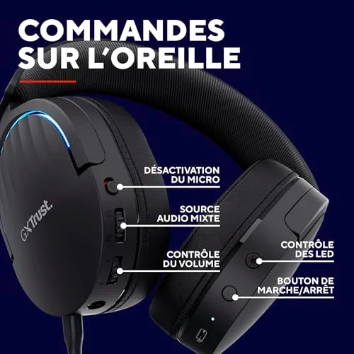 Trust GXT 491 Fayzo Casque Gaming Sans-Fil Bluetooth 7.1 Surround Noir - vue 7