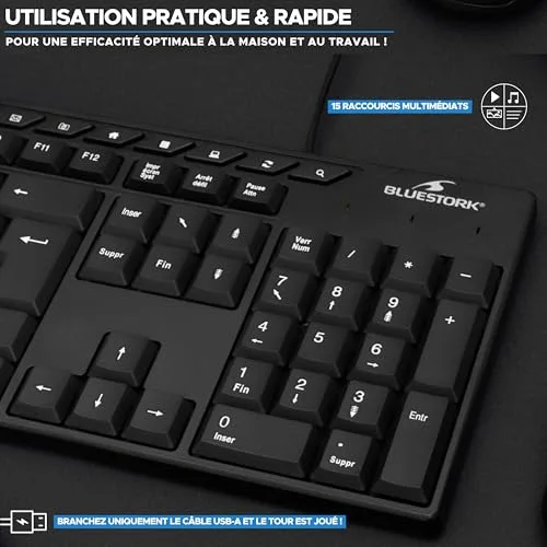 Bluestork Media Office Clavier Filaire AZERTY - vue 3