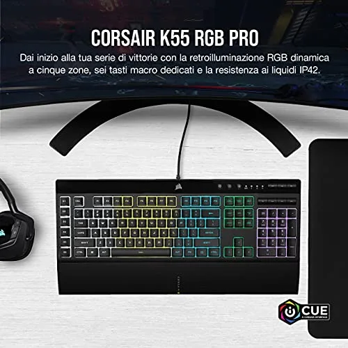Corsair K55 RGB Pro Noir Filaire AZERTY Membrane - vue 2