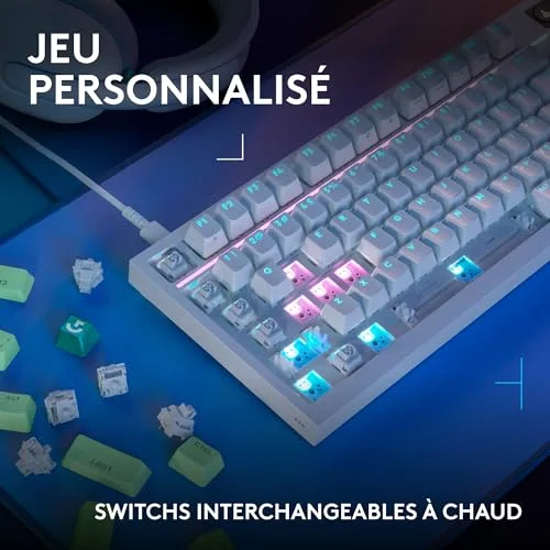 Logitech G316 X 98 Clavier Mécanique 98% AZERTY Blanc Hot-Swap RGB - vue 5