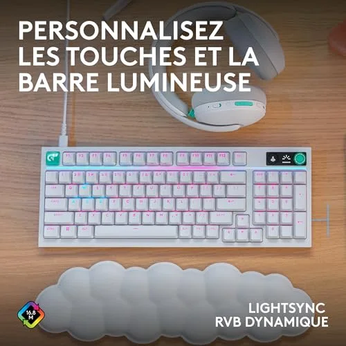 Logitech G316 X 98 Clavier Mécanique 98% AZERTY Blanc Hot-Swap RGB - vue 8