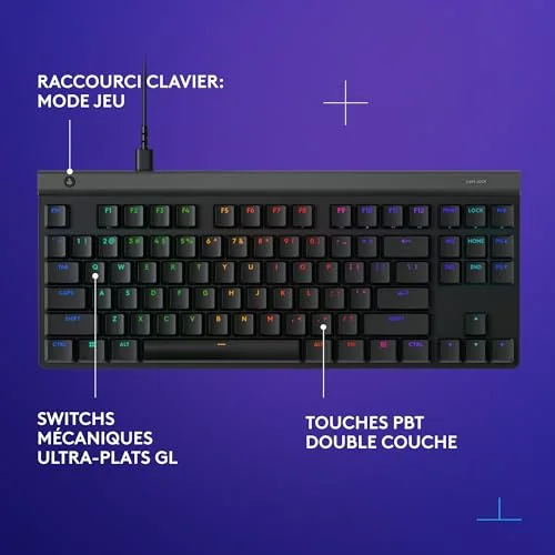 Clavier gamer - Filaire - Logitech G - G515 TKL - AZERTY - Mécanique - RGB - Noir - vue 7