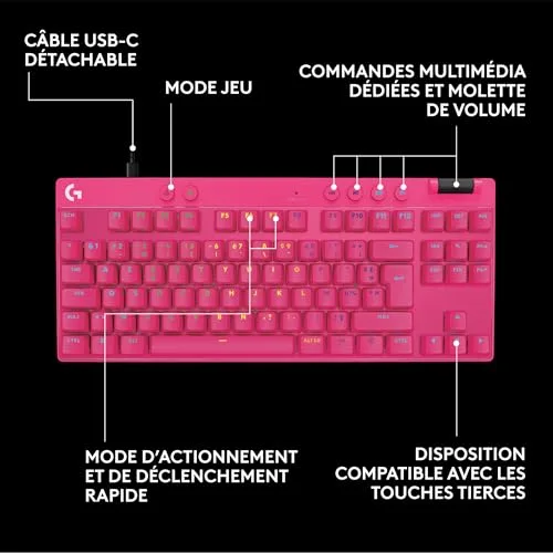 Logitech G Pro X TKL Rapid Rose AZERTY - vue 7