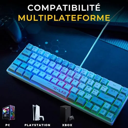 THE G-LAB Keyz Hydrogen Blanc/Gris 60% AZERTY Membrane RGB - vue 7