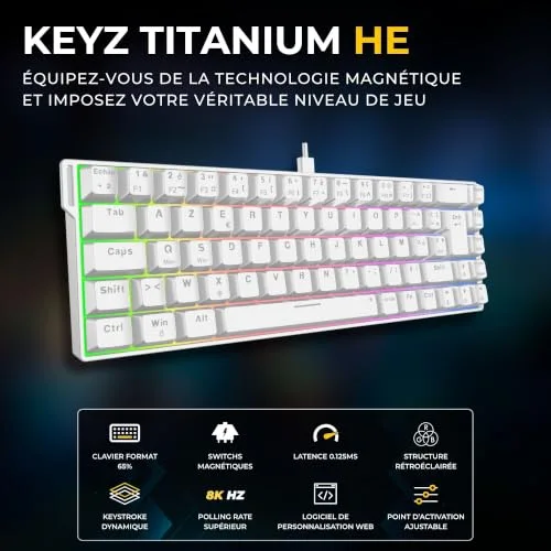 THE G-LAB Keyz Titanium HE Blanc AZERTY 65% RGB - vue 2